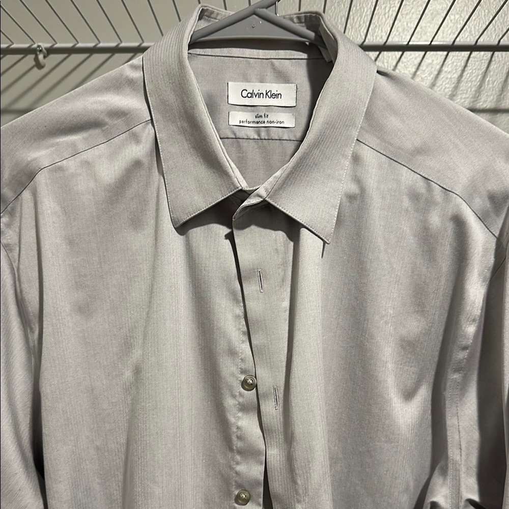 Calvin Klein Men's Silver Dress Shirt Slim Fit